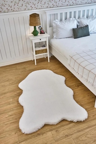 Apex Palma Beyaz Peluş Post Şekilli Halı Beyaz