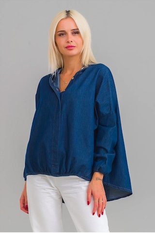 Bold & Young Kadın Kapişonlu Kuş Gözlü Kol Ucu Lastikli Kot Gömlek 2263 Lacivert