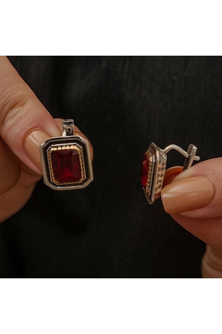 Artsmagazinmücevher Gümüş Yakut Taşlı Otantik Kadın Küpe