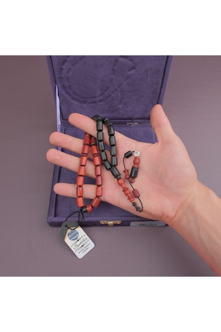 Black Wood Ve Kırmızı Sandal Ağacı Usta İşi İmzalı Kapsül Kesim 9x13mm Tesbih