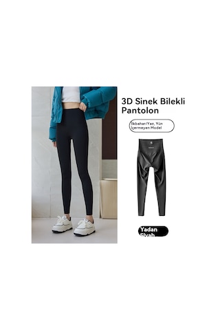 Kadın Sonbahar Ve Kış Peluş Kalınlaştırılmış Tayt - İlkbahar Ve Sonbahar SiYAH