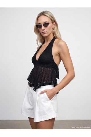 Dilvin 21228 Dantel Halter Yaka Top-siyah