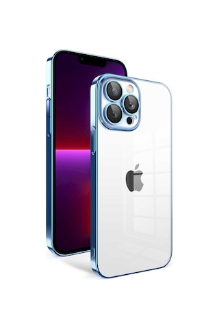 Apple Uyumlu iPhone 13 Pro ile Kapak Lens Korumalı Arkası Şeffaf Sert Mika Kapak - Siyah