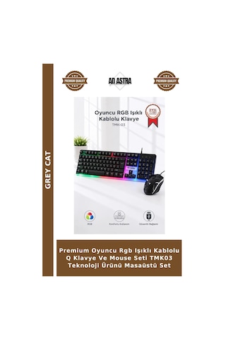 Premium Oyuncu Rgb Işıklı Kablolu Q Klavye Ve Mouse Seti Tmk03 Teknoloji Ürünü Masaüstü Set