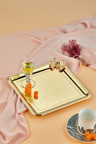 Cooker 25 Cm Kelebekli Metal Kare Gold Sunum Tepsisi Ckr3175 Diğer
