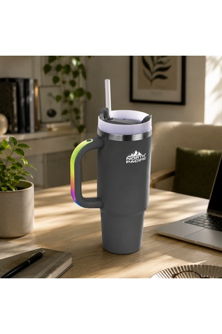Led Işıklı Kulplu Pipetli Termos - 900 Ml Antrasit