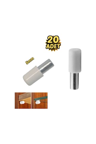 Plastik Başlı Metal Raf Pimi 5 Mm Paslanmaz 20 Li Beyaz