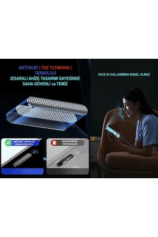 Apple  Uyumlu iPhone 11 Pro Max Ekran Koruyucu Toz Filitreli Izgaralı Anti Dust Tam Kaplayan Kırılmaz Cam