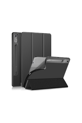 Butu Lenovo Uyumlu Tab P12 Tb371fc Üç Katlı Kılıf Düz Renk Akıllı Kılıf Pu Deri + Tpu Tablet Kılıfı