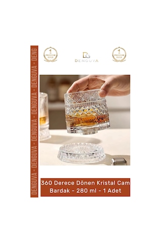Bardak Lüks Tasarım Kokteyl Kesme Modern Sunum 360 Derece Dönen Bardak 280 Ml Kristal Cam - 1 Adet