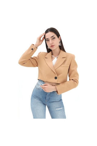 Crop Blazer Kısa Ceket - Camel-camel Camel