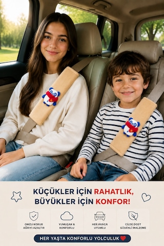 Panda Bej Emniyet Kemeri Aksesuarı - Emniyet Kemeri Kılıfı-araç Emniyet Kemeri Omuz Koruyucu 1 Adet