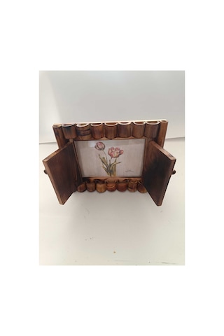 Tasarım Pencereli Doğal Bambu Fotoğraf Çerçevesi - 20x15 Cm Rustik Ahşap Hediyelik Resim Çerçevesi Kahverengi