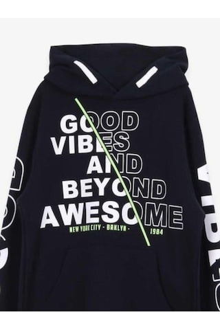 Breeze Erkek Çocuk İçi Şardonlu Kapüşonlu Good Yazılı Sweatshirt-11500 Lacivert