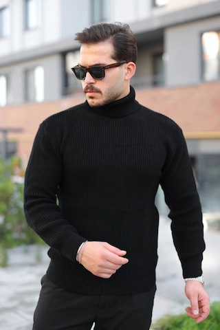 Defymoda Erkek Boğazlı Örme Kazak Siyah