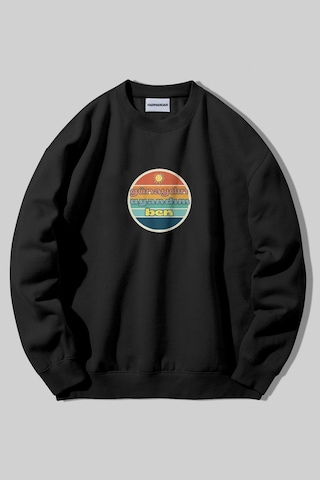 Harmandar Günaydın Uyandım Ben Baskılı Bisiklet Yakalı Siyah Sweatshirt Hoodie SiYAH