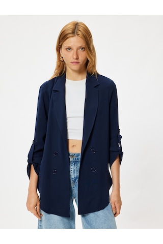 Koton Blazer Ceket Ters Kruvaze Yaka Bol Kalıp 3/4 Kol Krep Kumaş Lacivert 5wak50013ew Lacivert