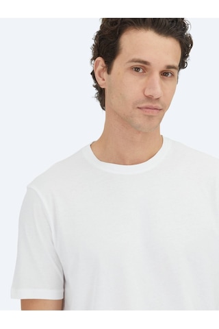 Kip Unisex Beyaz Düz Bisiklet Yaka %100 Pamuk T-shirt Beyaz