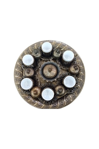 Osmanlı Motifli 6 Kişilik Kahve Fincan Takımı Antik Sarı İşlemeli