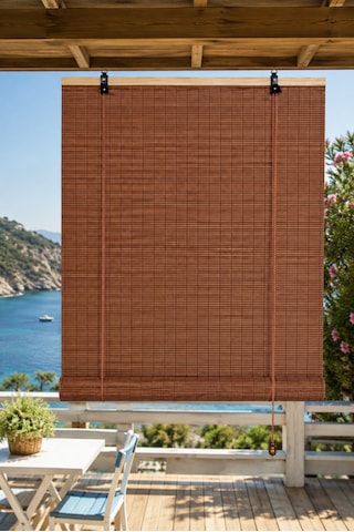 Ahşap Doğal Bambu Katlamalı Stor Perde Güneş Kırıcı Dekoratif Bahçe Balkon Ev Pencere Güneşlik Koyu Kahverengi