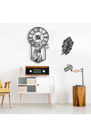 50X30 Dekoratif Duvar Saati + Ahşap Tablo 35 Cm (487866274) Siyah