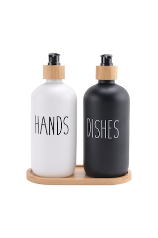 Xiaaokeji Mutfak Lavabosu İçin El Ve Bulaşık Deterjanı Dispenseri Tepsili, Siyah Ve Beyaz Siyah-beyaz