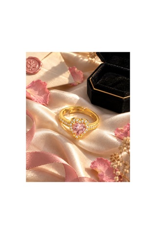 Esoo Jewelry Zirkon Taşlı Ayarlanabilir Kadın Yüzük Altın Renk Pirinç - Pembe Zirkon