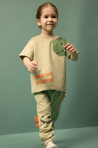 Defacto 2li Takım Dinozor Baskılı Sweatshirt Alt Erkek Bebek G8066a526smgn1216 Yeşil-gn1216