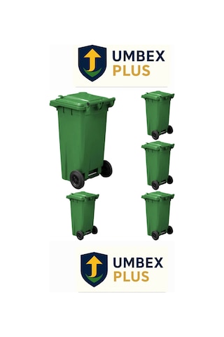 Umbex 5 Adet Plastik Çöp Konteynerı Çöp Kovası 120 Lt Isıya Karşı Dayanıklı 5 Adet Yeşil