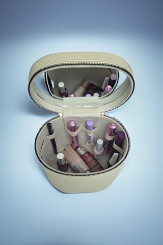 Makyaj Düzenleyici Aynalı Makyaj Çantası Krem Bölmeli Taşınabilir Kozmetik Organizer 19x15x16 Cm