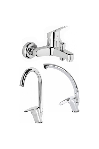 Kustar Mix 3'lü Duş + Mutfak + Lavabo + Banyo Batarya Seti Krom