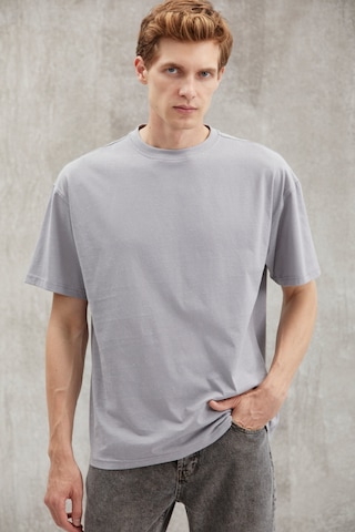Grimelange Sterlıng Erkek Oversize Fit Yagmur Damlacıklı Görüntülü Özel Dokulu Gri T-shirt Gri