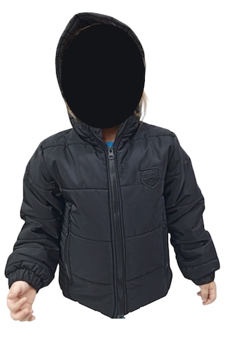 Erkek Çocuk Spedy Armalı Kapüşonu Sabit Fermuar Cepli İçi Peluş Astarlı Siyah Mont Siyah
