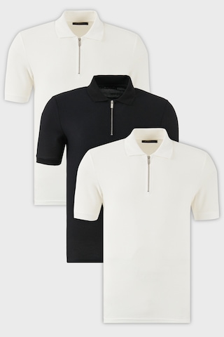 Buratti Pamuklu Regular Fit Yarım Fermuarlı 3'Lü Paket Erkek Polo Yaka T Shirt 5902434S3 Siyah-Ekru-Ekru