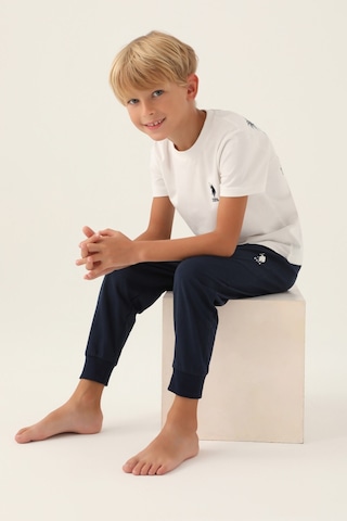 U.S. Polo Assn. Lisanslı Palm Tree Krem Erkek Çocuk Pijama Takımı 5274-43181 Krem