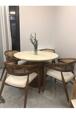 Lotus İskandinav Tarzı 4 Sandalyeli Yuvarlak Masa Takımı Krem