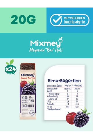 Mixmey Böğürtlen Meyve Barı 24 Adet | Sağlıklı Atıştırmalıklar – Vegan, Glutensiz, Koruyucusuz 20gx 24adet