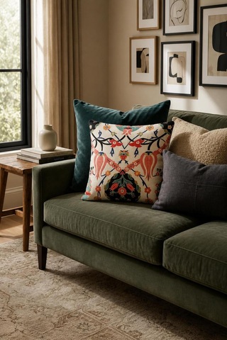 Premium Goblen Nakış Kırlent Kılıf 40 Cm X 40 Cm - 1 Adet Acı Kahve - Pembe
