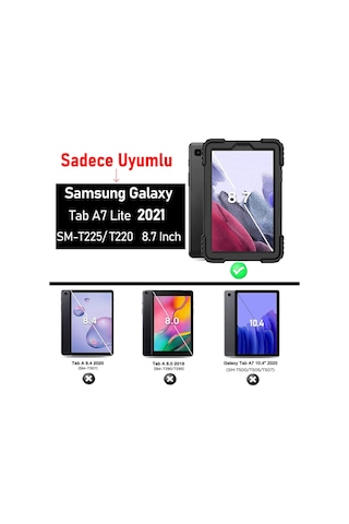Samsung Galaxy Uyumlu Tab A7 Lite T220 - T225 Tablet Kılıfı Defender Askılı Tank Zırh Silikon Yüksek Koruma Kılıf