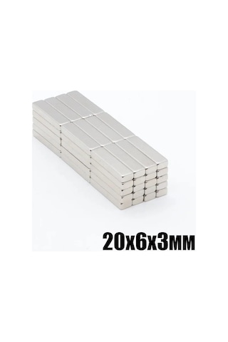 5 Adet - Köşeli Neodyum Mıknatıs, 20x6x3 Mm, Süper Güçlü Magnet, N35 Kalite