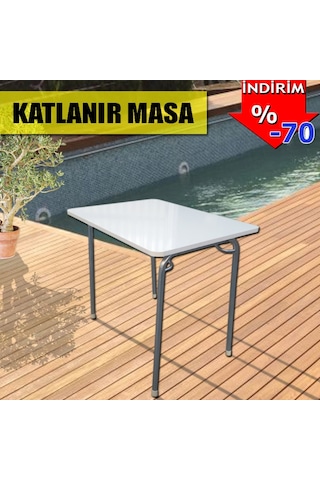 Depolife Portatif Bilgisayar Piknik Balkon Masası Katlanır Ayak 60X80 Cm Beyaz