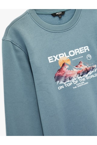 Koton Uzun Kollu Regular Fit Şardonlu Bisiklet Yaka Baskılı Sweatshirt Mavi 6wam70162mk Mavi