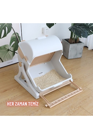 Kedi Tuvaleti Yarı Otomatik Tek Hamlede Kolay Temizlik Hijyenik Kullanım Pratik Kedi Kum Kabı