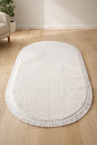 Melena Carpet Lüks Peluş Oval Yolluk Kaymaz Taban Ultra Yumuşak Modern Banyo Ve Salon Halısı Beyaz