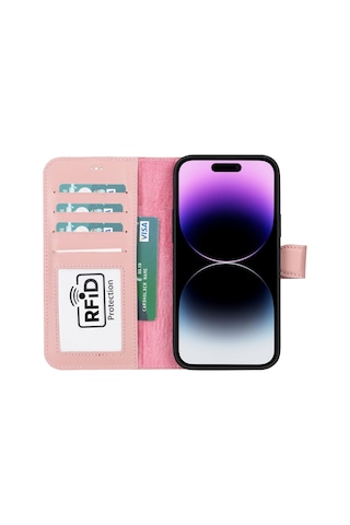 Apple Uyumlu iPhone 15 Plus Deri Cüzdanlı Kılıf Mwwn Nu2 Pembe