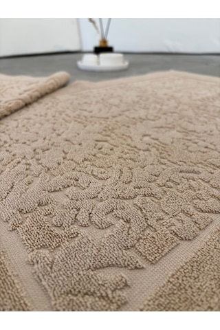 2'li Damask Desenli & %100 Pamuk Ayak Havlusu Cappuccino
