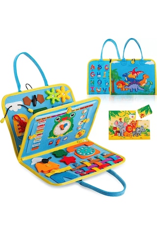 Tineke 3+ Yaş Keçe Eğitim Kitabı Montessori Eğitici Aktivite Oyuncağı Beceri Ve Zeka Geliştirici Çocuk Kitabı 4 Sayfa Mavi-ing