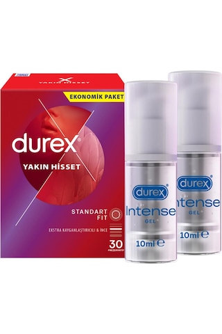 Durex Yakın Hisset İnce Prezervatif 30'lu + Durex Intense Jel 10 ML