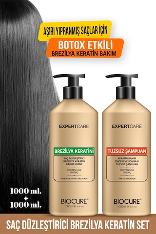 Biocure Saç Düzleştirici Brezilya Keratini 1 L + Tuzsuz Arındırıcı Şampuan 1 L