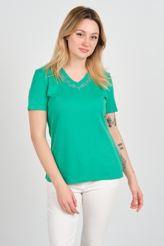 Ella Camelia Kadın Yakası Taş Ve Süs İşlemeli Kısa Kollu Pamuklu Bluz 24e002 Yeşil Yeşil
